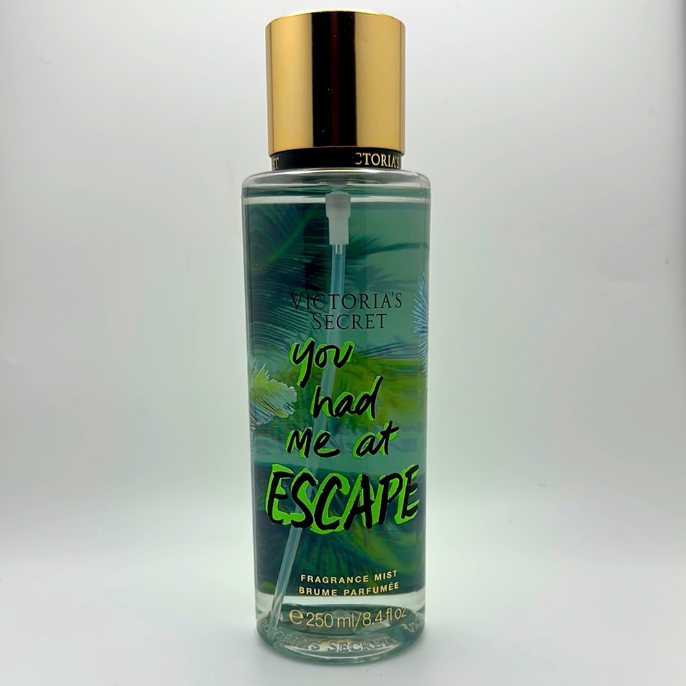 Victoria's Secret Escape Fragrance Mist with Green and Gold Accents